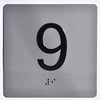 Floor 9- Elevator floor number Jamb Plate sign with braille and raised letter size 4x4 inch -The sensation line ( silver/black)