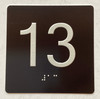 Floor 13- Elevator floor number Jamb Plate sign with braille and raised letter size 4x4 inch -The sensation line ( Black/silver )