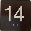 Floor 14- Elevator floor number Jamb Plate sign with braille and raised letter size 4x4 inch -The sensation line ( Black/silver )
