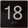 Floor 18- Elevator floor number Jamb Plate sign with braille and raised letter size 4x4 inch -The sensation line (black)