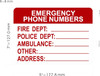 EMERGENCY PHONE NUMBERS Decal/STICKER Signage