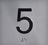 5TH Floor Elevator Jamb Plate  - floor 5 elevator floor  with raised letters & Grade 2 Braille - Includes Red Adhesive pad for Easy Installation - The Sensation line Sign