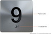 9TH Floor Elevator Jamb Plate  With Braille and raised number-Elevator floor number  letters & Grade 2 Braille - Includes Red Adhesive pad for Easy Installation - The Sensation line Safety Sign