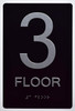 Black Floor number  -Tactile Graphics Grade 2 Braille Text with raised letters aluminum, Safety  for Office, school Hospital, Apartment BLACK (3rd Floor ) (SENSATION LINE) Signage