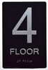 Black Floor number  -Tactile Graphics Grade 2 Braille Text with raised letters aluminum, Safety  for Office, school Hospital, Apartment BLACK (4th Floor ) (SENSATION LINE)