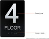 Black Floor number  -Tactile Graphics Grade 2 Braille Text with raised letters aluminum, Safety  for Office, school Hospital, Apartment BLACK (4th Floor ) (SENSATION LINE) Sign