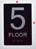 Black Floor number  -Tactile Graphics Grade 2 Braille Text with raised letters aluminum, Safety  for Office, school Hospital, Apartment BLACK (5th Floor ) Sign