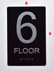 Black Floor number  -Tactile Graphics Grade 2 Braille Text with raised letters aluminum, Safety  for Office, school Hospital, Apartment BLACK (6th Floor ) (SENSATION LINE) Sign