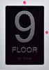 Black Floor number  -Tactile Graphics Grade 2 Braille Text with raised letters aluminum, Safety  for Office, school Hospital, Apartment BLACK (9th Floor ) Sign