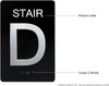 Black Floor number  -Tactile Graphics Grade 2 Braille Text with raised letters aluminum, Safety  for Office, school Hospital, Apartment BLACK (Stair D) Signage