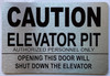 Caution Elavtor Pit  with Raised letters/Image Includes Red Adhesive pad for Easy Installation - The park Ave Line