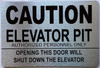 Caution Elavtor Pit SIGNAGE with Raised letters/Image Includes Red Adhesive pad for Easy Installation - The park Ave Line