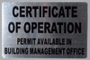 Certificate Of Operation - Permit Available In Building Management Office