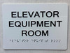 ELEVATOR EQUIPMENT ROOM  Safety Sign with Raised letters/Image & Grade 2 Braille - Includes Red Adhesive pad for Easy Installation - The sensation line