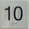 Elevator floor 10  Safety Sign/jamb plate floor 10  Safety Sign letters/Image & Grade 2 Braille - Includes Red Adhesive pad for Easy Installation - The Sensation line