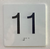 Elevator floor 11 Sign/jamb plate floor 11 sign letters/Image & Grade 2 Braille - Includes Red Adhesive pad for Easy Installation - The Sensation line