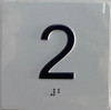 Elevator floor 2nd floor  Safety Sign/jamb plate floor 2  Safety Sign letters/Image & Grade 2 Braille - Includes Red Adhesive pad for Easy Installation - The Sensation line