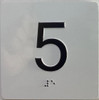 Elevator floor 5 /jamb plate floor 5  letters/Image & Grade 2 Braille - Includes Red Adhesive pad for Easy Installation - The Sensation line