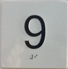 Elevator floor 9 Sign/jamb plate floor 9 sign letters/Image & Grade 2 Braille - Includes Red Adhesive pad for Easy Installation - The Sensation line