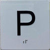 Elevator floor Parking -P Signage/jamb plate floor P Signage letters/Image & Grade 2 Braille - Includes Red Adhesive pad for Easy Installation - The Sensation line