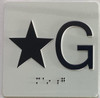 Elevator floor STAR G /jamb plate floor G  letters/Image & Grade 2 Braille - Includes Red Adhesive pad for Easy Installation - The Sensation line