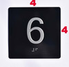 Elevator JAMB Plate with Braille - Elevator Floor Number Brush BLACK (6TH FLOOR )