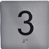 Elevator JAMB Plate with Braille - Elevator Floor Number Brush SILVER (3rd Floor )