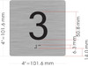 Elevator JAMB Plate with Braille - Elevator Floor Number Brush SILVER (3rd Floor )