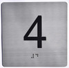 Elevator JAMB Plate with Braille - Elevator Floor Number Brush SILVER (4TH FLOOR)