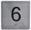 Elevator JAMB Plate with Braille - Elevator Floor Number Brush SILVER (6TH FLOOR)