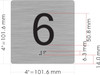 Elevator JAMB Plate with Braille - Elevator Floor Number Brush SILVER (6TH FLOOR)
