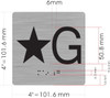 Elevator JAMB Plate with Braille - Elevator Floor Number Brush SILVER (Star G - Ground Floor Exit)