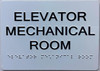 Elevator Mechanical Room  with Raised letters/Image & Grade 2 Braille - Includes Red Adhesive pad for Easy Installation - The sensation line