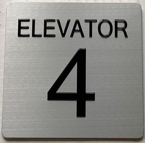 ELEVATOR NUMBER   with Raised letters & Grade 2 Braille - Includes Red Adhesive pad for Easy Installation - The sensation line (ELEVATOR NUMBER 4)