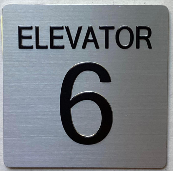 ELEVATOR NUMBER SIGN SIGN with Raised letters & Grade 2 Braille - Includes Red Adhesive pad for Easy Installation - The sensation line (ELEVATOR NUMBER 6)