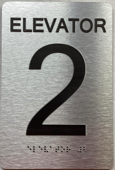 Elevator number  with Raised letters/Image & Grade 2 Braille - Includes Red Adhesive pad for Easy Installation - The park Ave Line (ELEAVTOR 2)