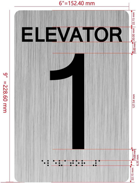 Elevator number sign with Raised letters/Image & Grade 2 Braille - Includes Red Adhesive pad for Easy Installation - The park Ave Line (ELEVATOR 1)