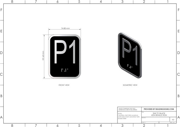 ELEVATOR PARKING 1 SIGN- ELEVATOR JAMB PLATE PARKING FLOOR 1 SIGN -THE IRON LINE