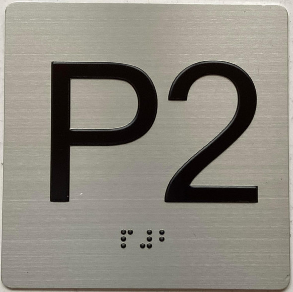 Elevator parking 2 FLOOR  / jamb plate parking 2 (P2) floor  letters/Image & Grade 2 Braille - Includes Red Adhesive pad for Easy Installation -Tacticle  - The Sensation line