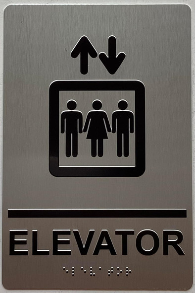 ELEVATOR  Raised letters, Raised Image & Grade 2 Braille - Includes Red Adhesive pad for Easy Installation - The Sensation line
