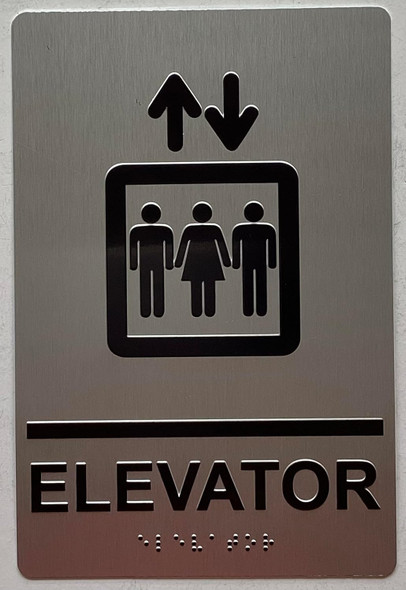 ELEVATOR SIGN Raised letters, Raised Image & Grade 2 Braille - Includes Red Adhesive pad for Easy Installation - The Sensation line