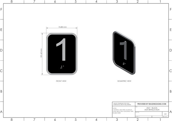 ELEVATOR ST FLOOR NUMBER SIGN- ELEVATOR JAMB PLATE 1ST FLOOR SIGN -THE IRON LINE
