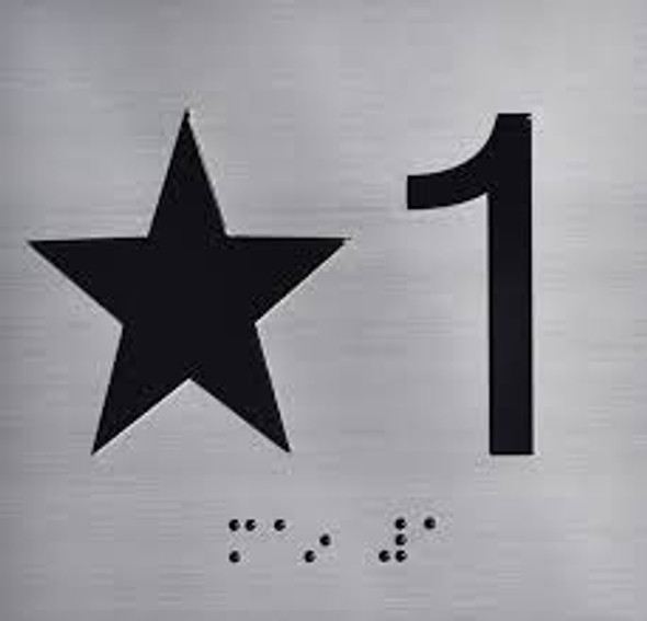 Star 1 - Elevator floor number Jamb Plate sign with braille and raised letter size 4x4 inch -The sensation line ( silver/black)