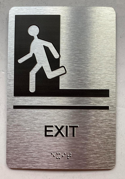 exit sign with Raised letters/Image & Grade 2 Braille - Includes Red Adhesive pad for Easy Installation - The park Ave Line