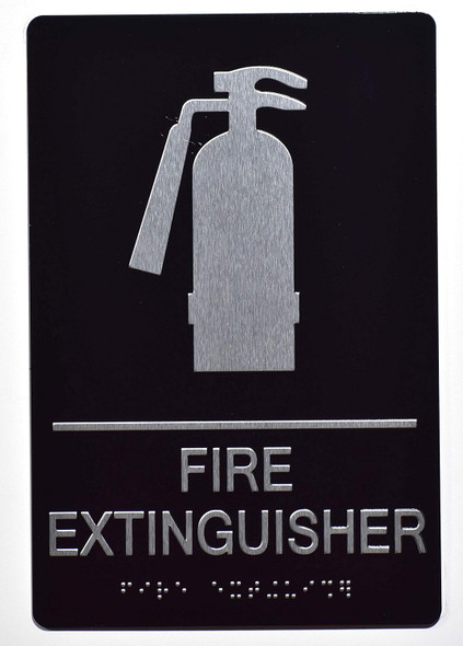 FIRE EXTINGUISHER SIGN BLACK-Braille Sign with Raised Tactile Graphics and Letters The sensation line
