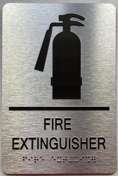 FIRE EXTINGUISHER  with Raised letters/Image & Grade 2 Braille - Includes Red Adhesive pad for Easy Installation - The park Ave Line