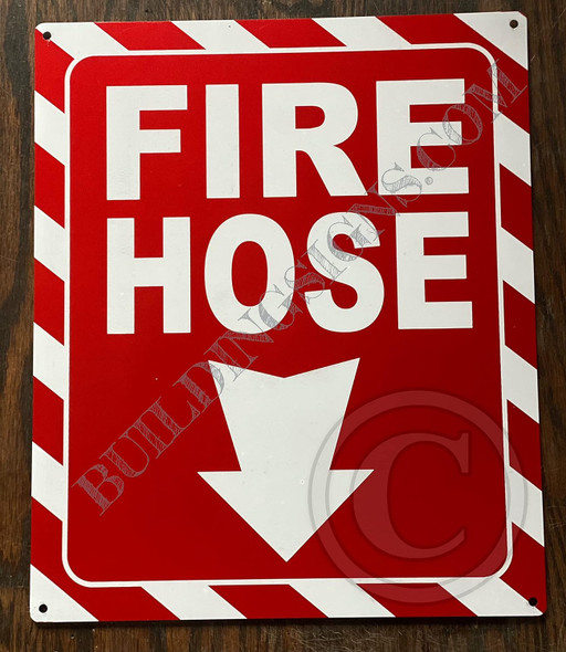 Fire Hose Arrow Down Sign -Zebra Line