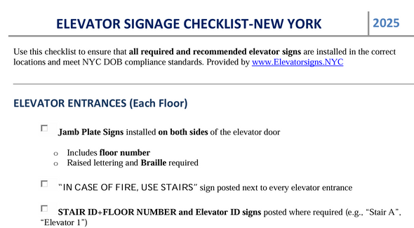 elevator sign checklist nyc