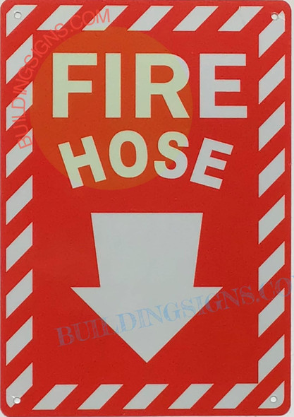 FIRE HOSE SIGN WITH ARROW DOWN SIGN