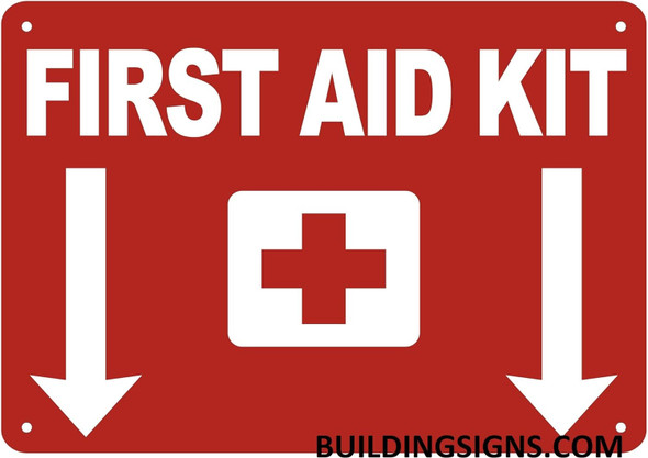 First Aid Kit Sign With Down Arrow Sign